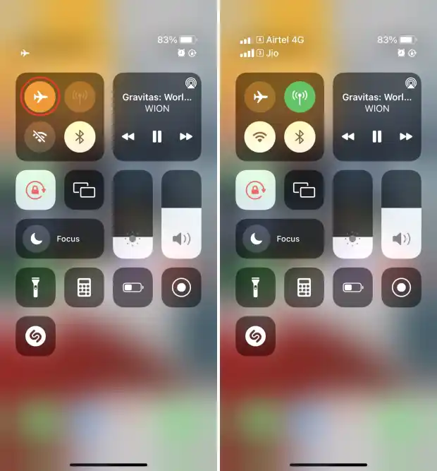 Airplane mode on and off on iPhone